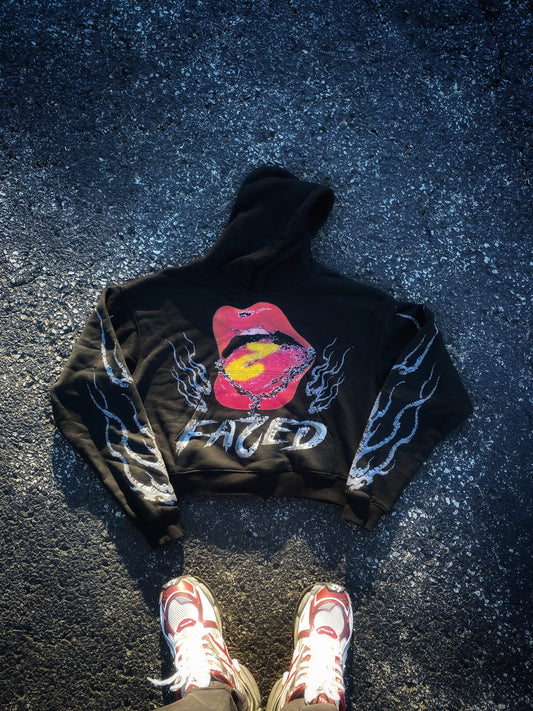 TWOFACED FLAME CROPPED HOODIE BLACK