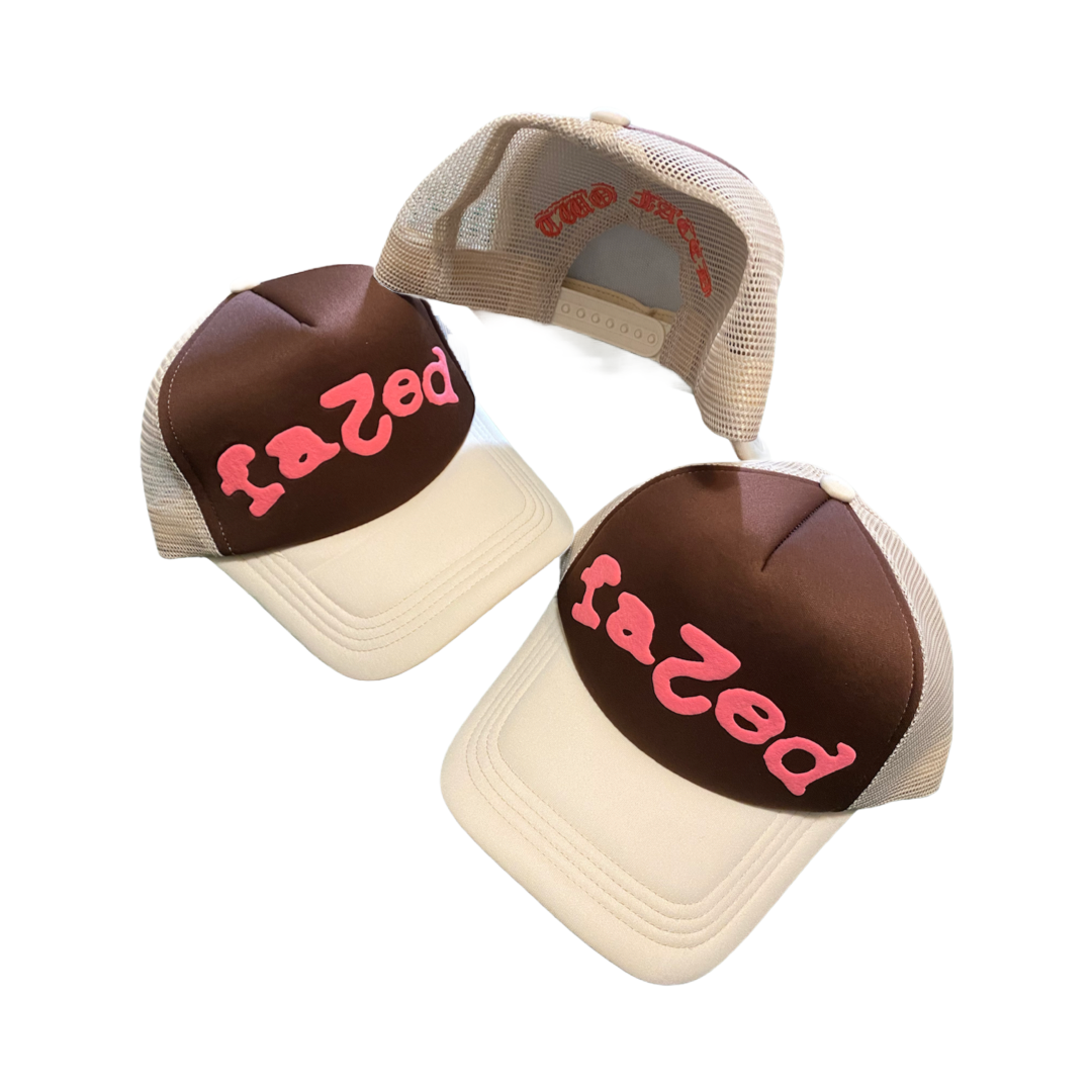 FA2ED LOGO PUFF PRINT HAT BROWN/PINK